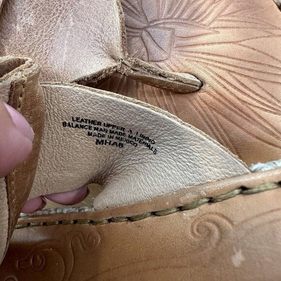 Born Wedge Sandals Womens 8 Brown Tan Leather Comfort Espadrille Woven Platform - Picture 10 of 11